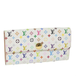 LOUIS VUITTON Multicolor Portefeuille Sarah Long Wallet White M93532 Auth cl787